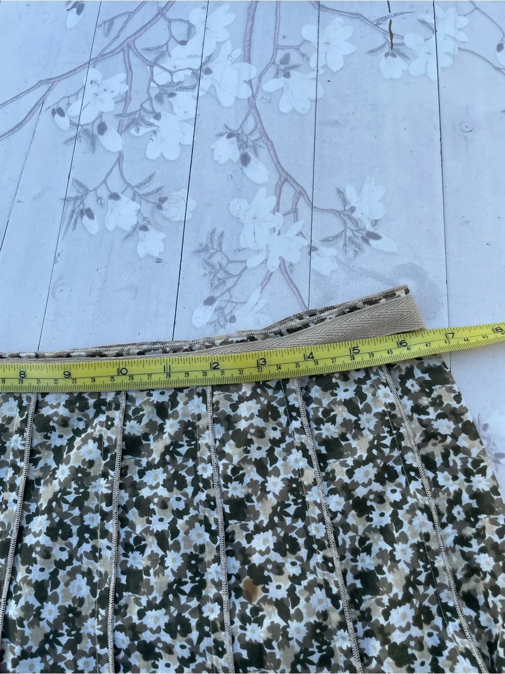 Michael Kors Olive and Cream Floral Pleated Midi Skirt